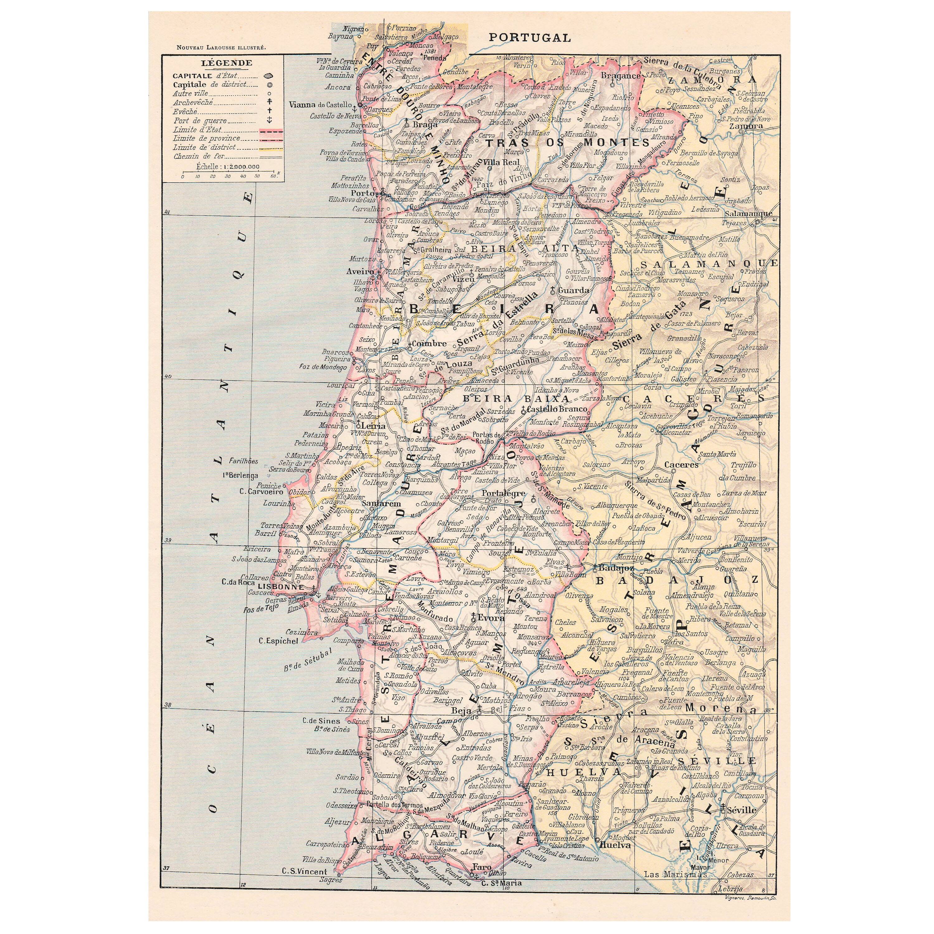 Carte ancienne Portugal fin 19ème