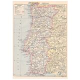 Old map of Portugal, late 19th century