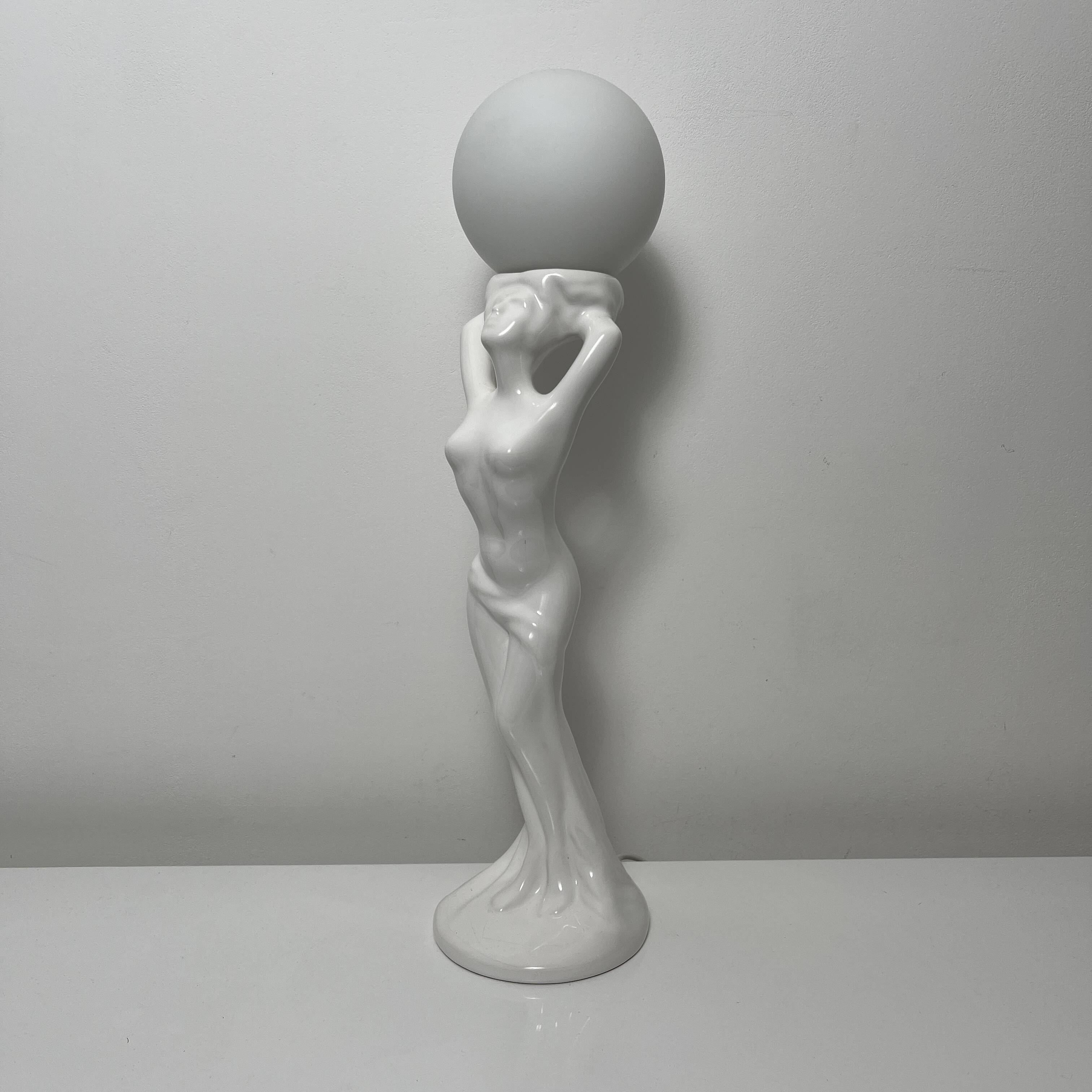 Barbotine ceramic woman lamp Vintage Art Deco