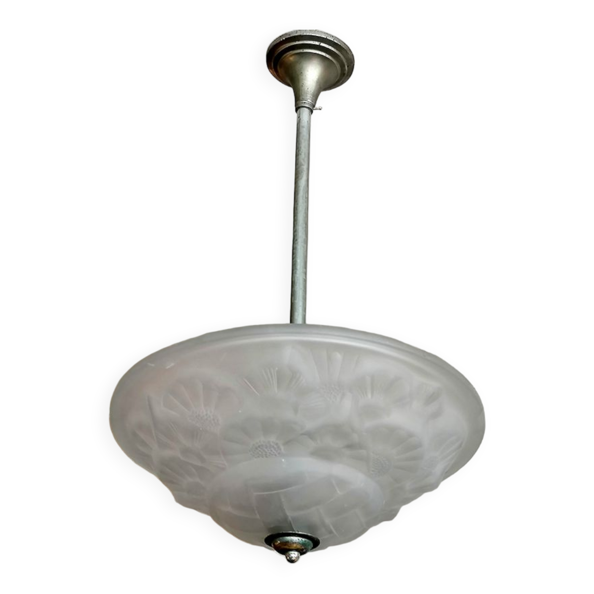 Washbasin pendant light in frosted glass and chrome, 1940-50