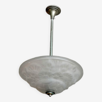 Washbasin pendant light in frosted glass and chrome, 1940-50