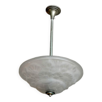 Suspension vasque en verre dépoli et chrome, 1940-50