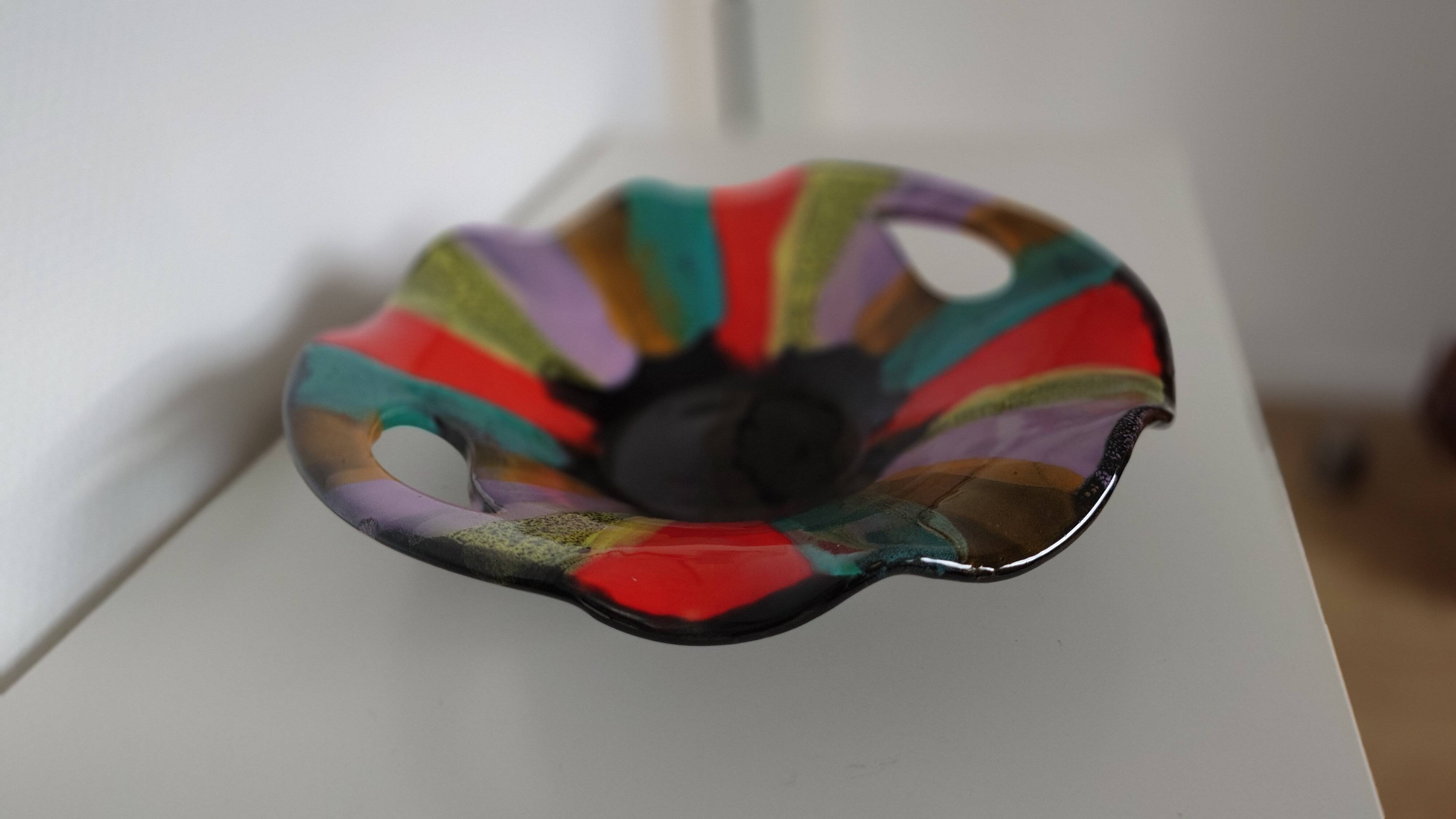Large Vallauris ceramic bowl signed – colourful decorative centrepiece.