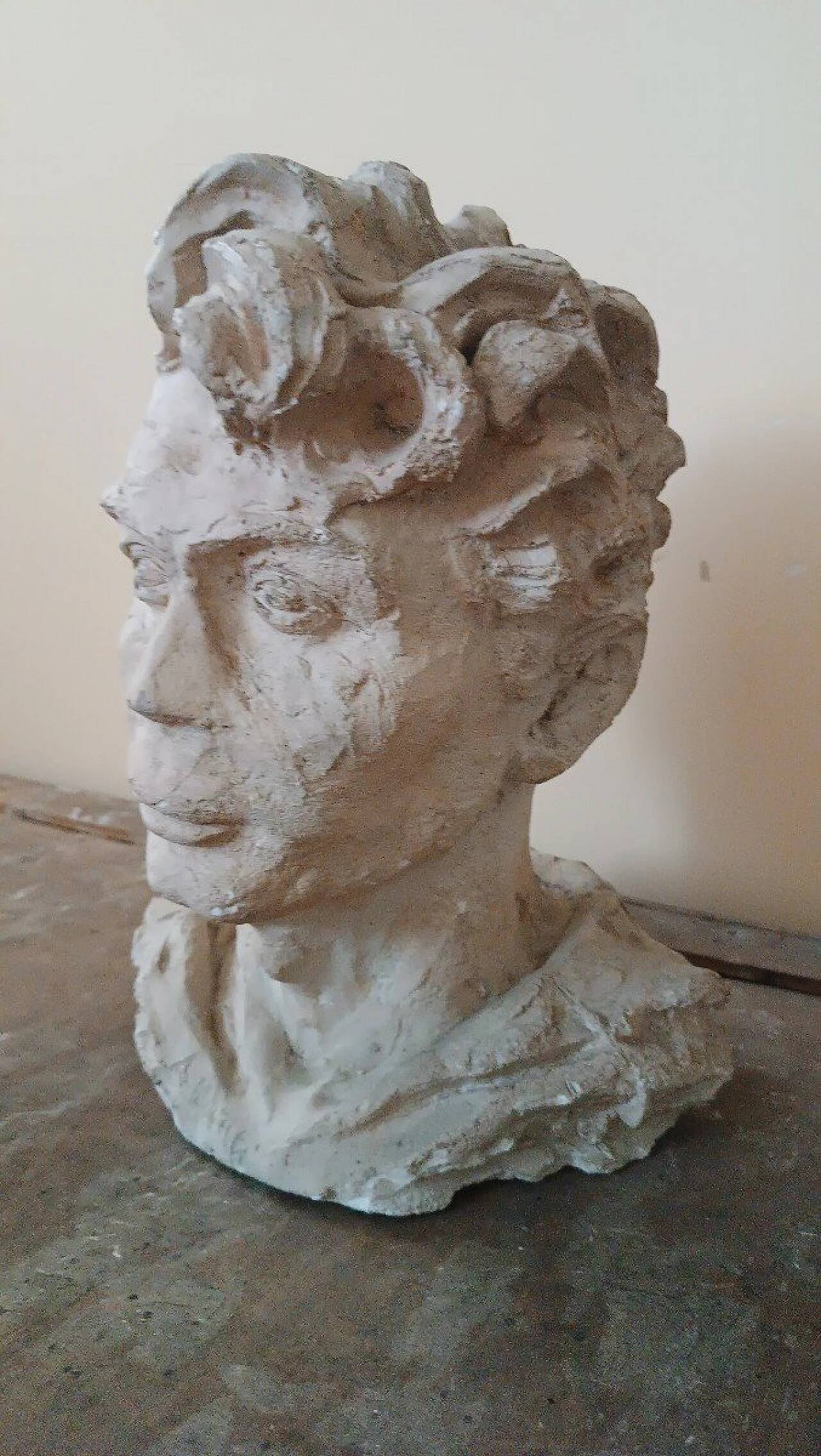 A. Novelli, male bust, plaster sculpture