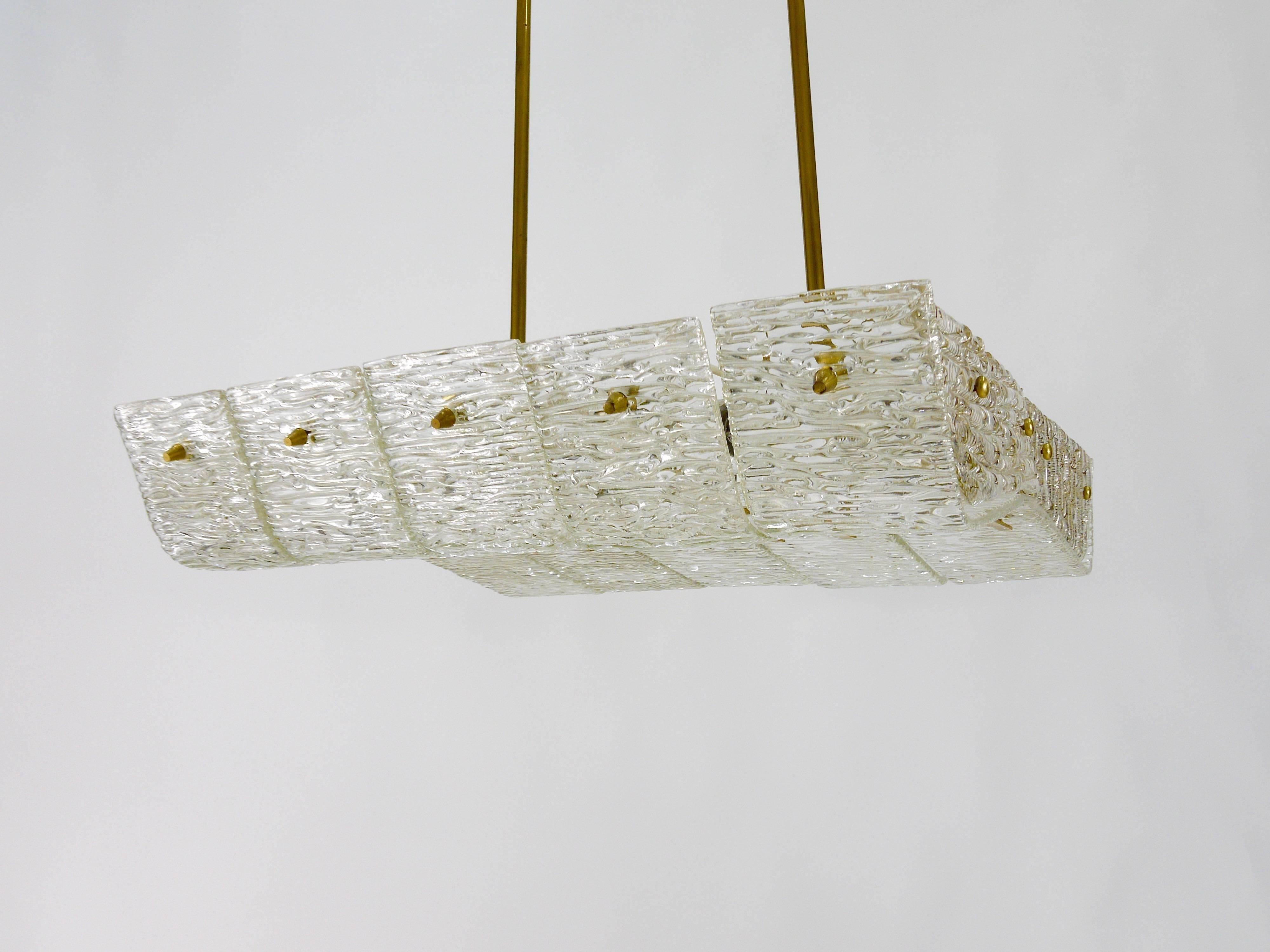 J.T. Kalmar enormous brass and textured glass chandelier, Austria, 1950s