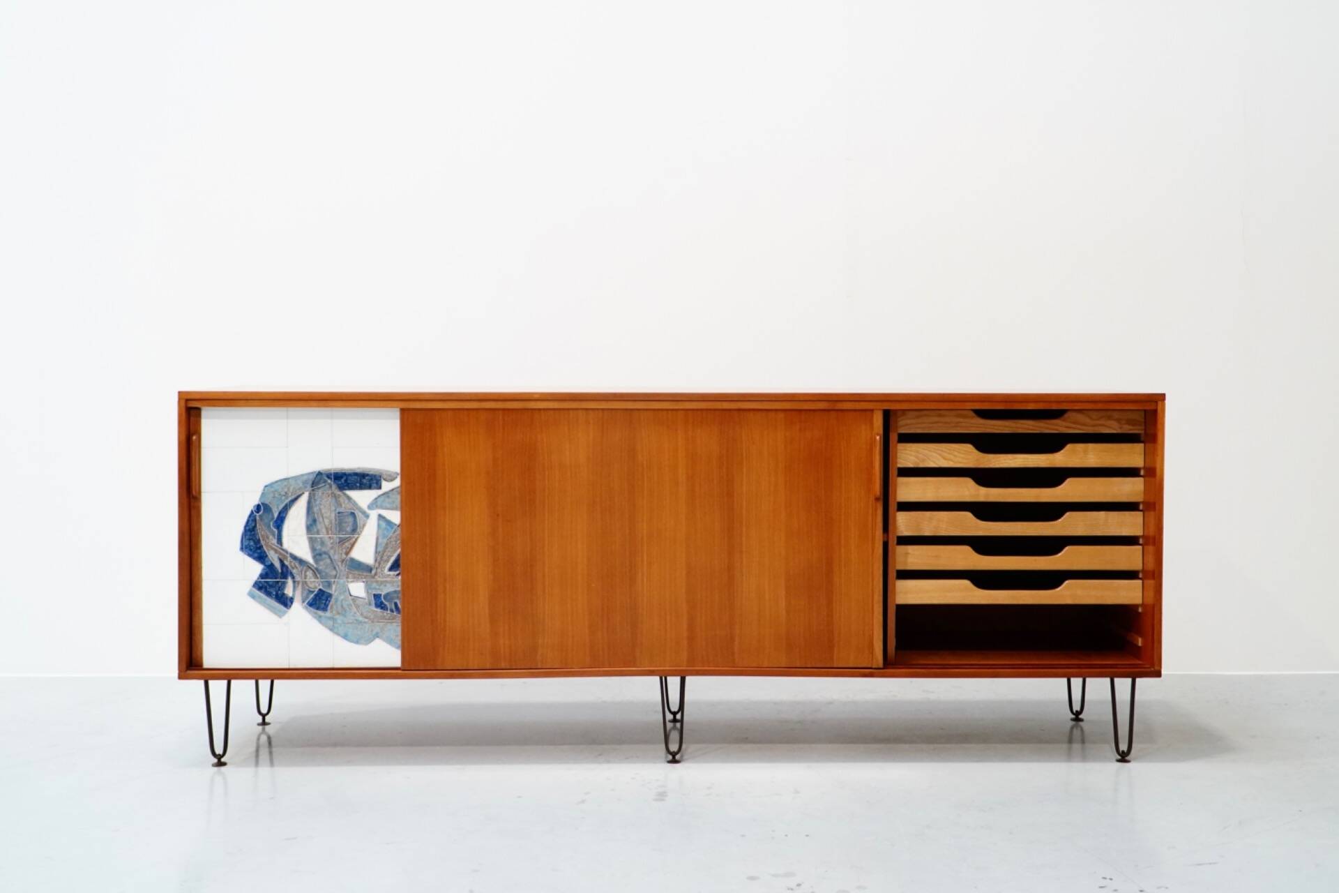 Alfred Hendrickx, Sideboard with Ceramic Art by Willy Meysmans