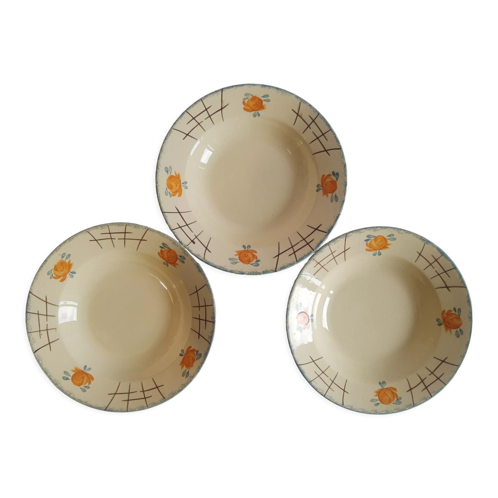 Set of 3 vintage old soup plates