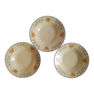 Set of 3 vintage old soup plates