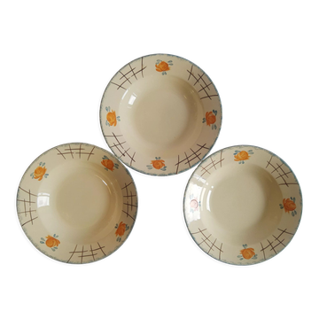 Set of 3 vintage old soup plates