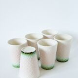 Set of 6 pink and green slip glasses Digoin Sarreguemines, 1970