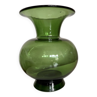 Vase balustre XXXL en verre d'Empoli 1960 design italien néo classique