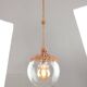 Art Deco Italian Pink Fabric and Brass Globe Pendant Lamp
