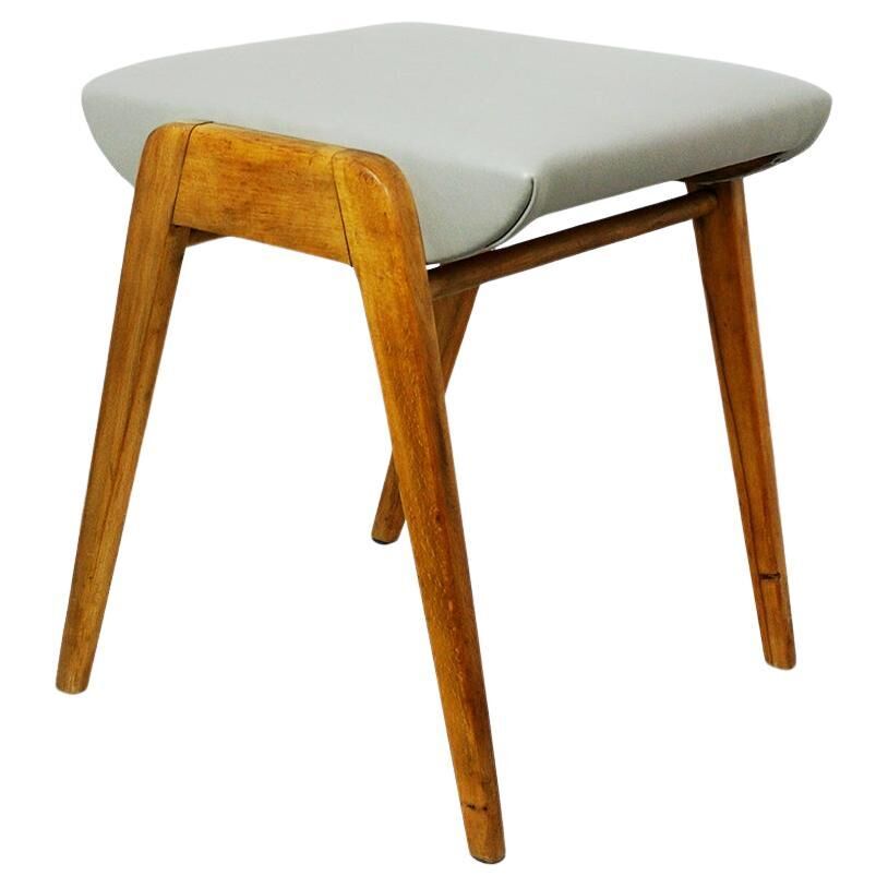Austrian Stacking Stool in Beech and Grey Leather from the Mid-Century by Franz Schuster