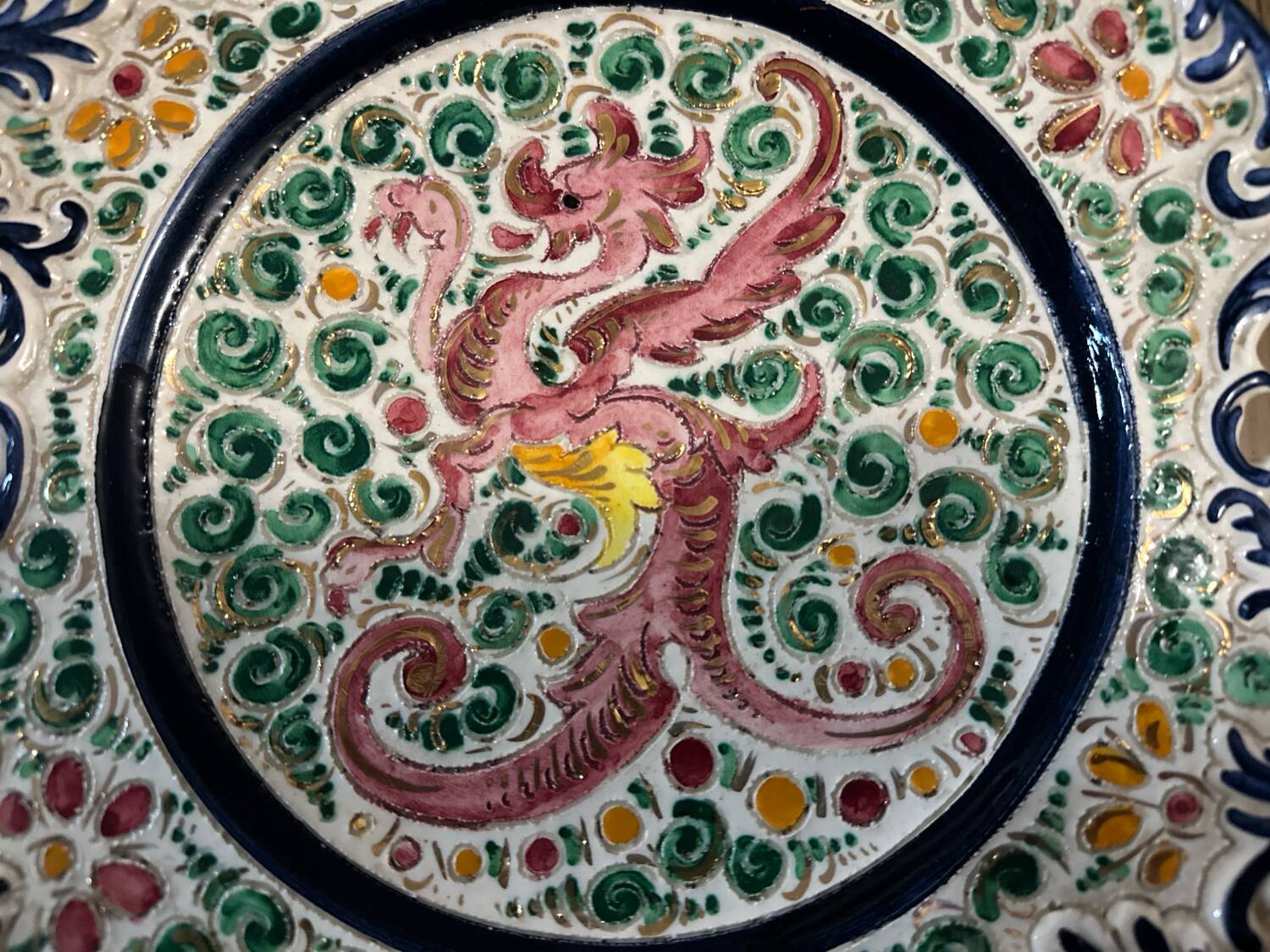 Plate / Ashtray in Massé Frères Earthenware - Relief Decoration of Dragon and F