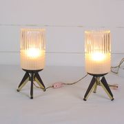 Pair of bedside lamps, Brass, Teak, Venetian glass, Italy, 1950