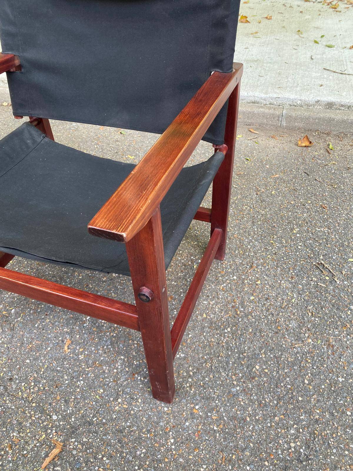 Fauteuil safari en bois massif acajou et tissu noir