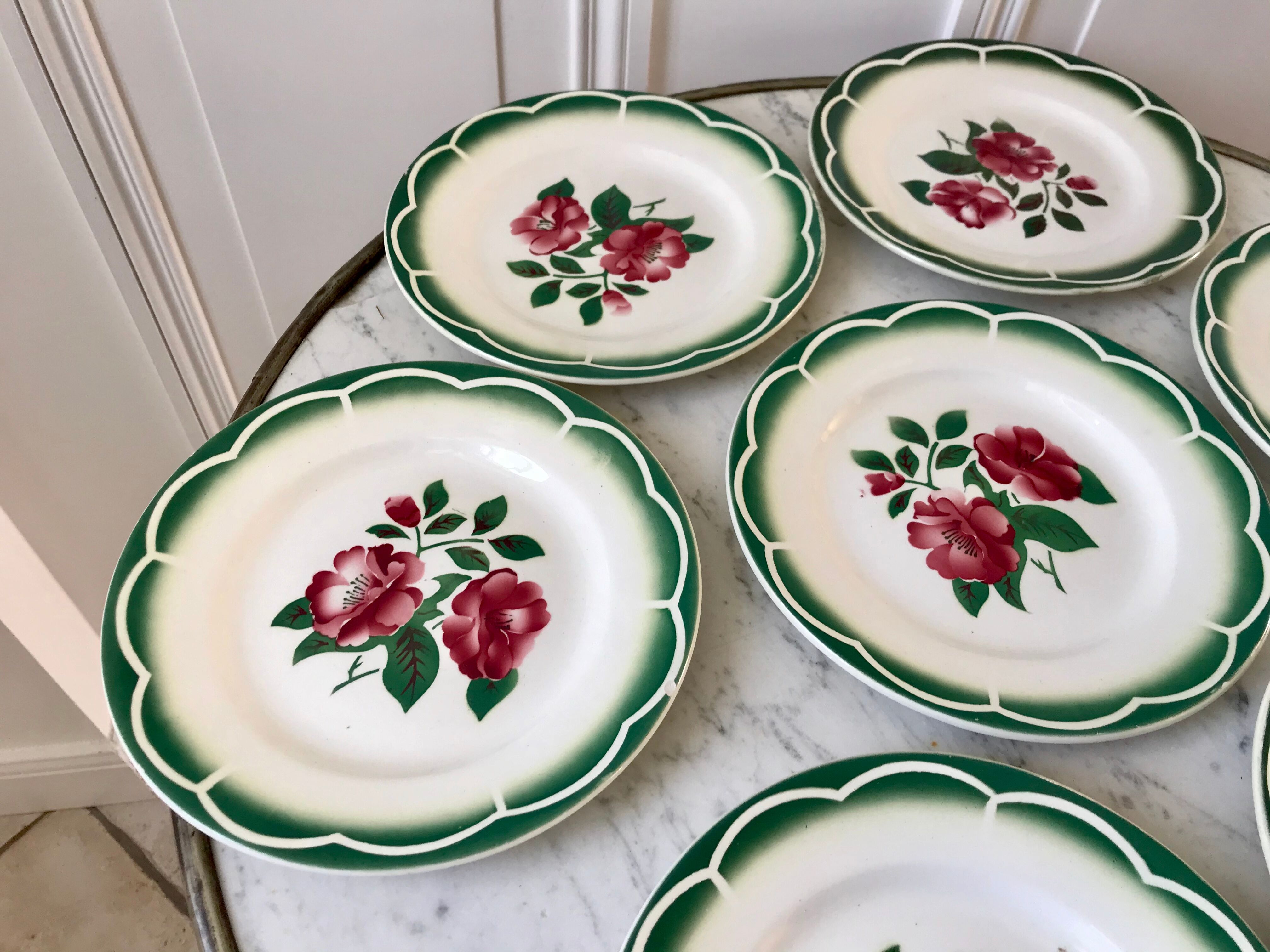 Set of 6 dessert plates Digoin Sarreguemines model "Mireille" years 30-40