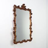 Romantic Wooden Mirror with Floral Details, France 1950s