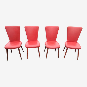 4 chaises vintage en skaï rouge