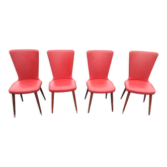 4 chaises vintage en skaï rouge