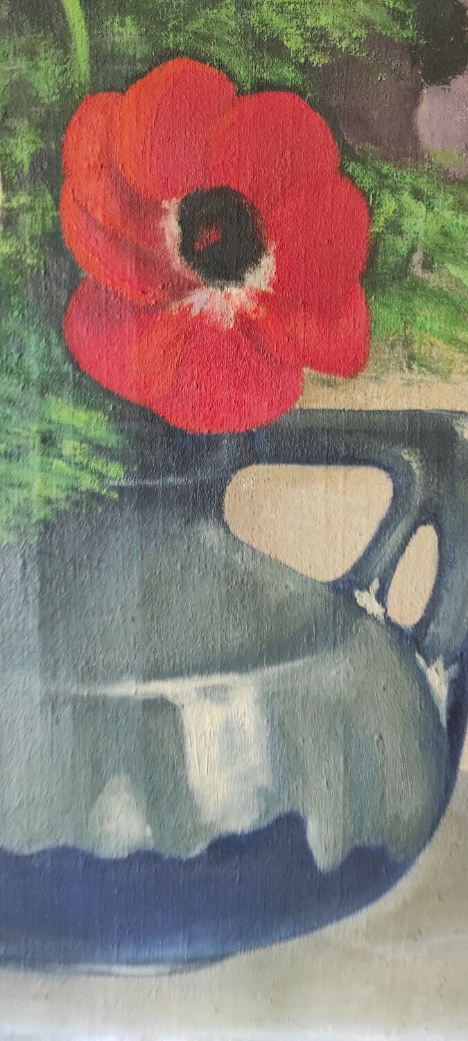 Painting bouquet of anemone flowers from the 40s signed