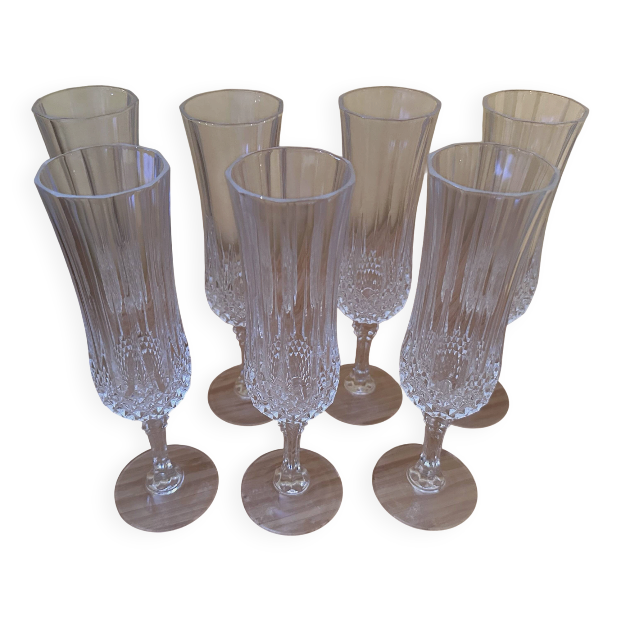 7 champagne flutes 11 cl "Lonchamp" Cristal d'Arques Vintage