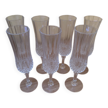 7 champagne flutes 11 cl "Lonchamp" Cristal d'Arques Vintage