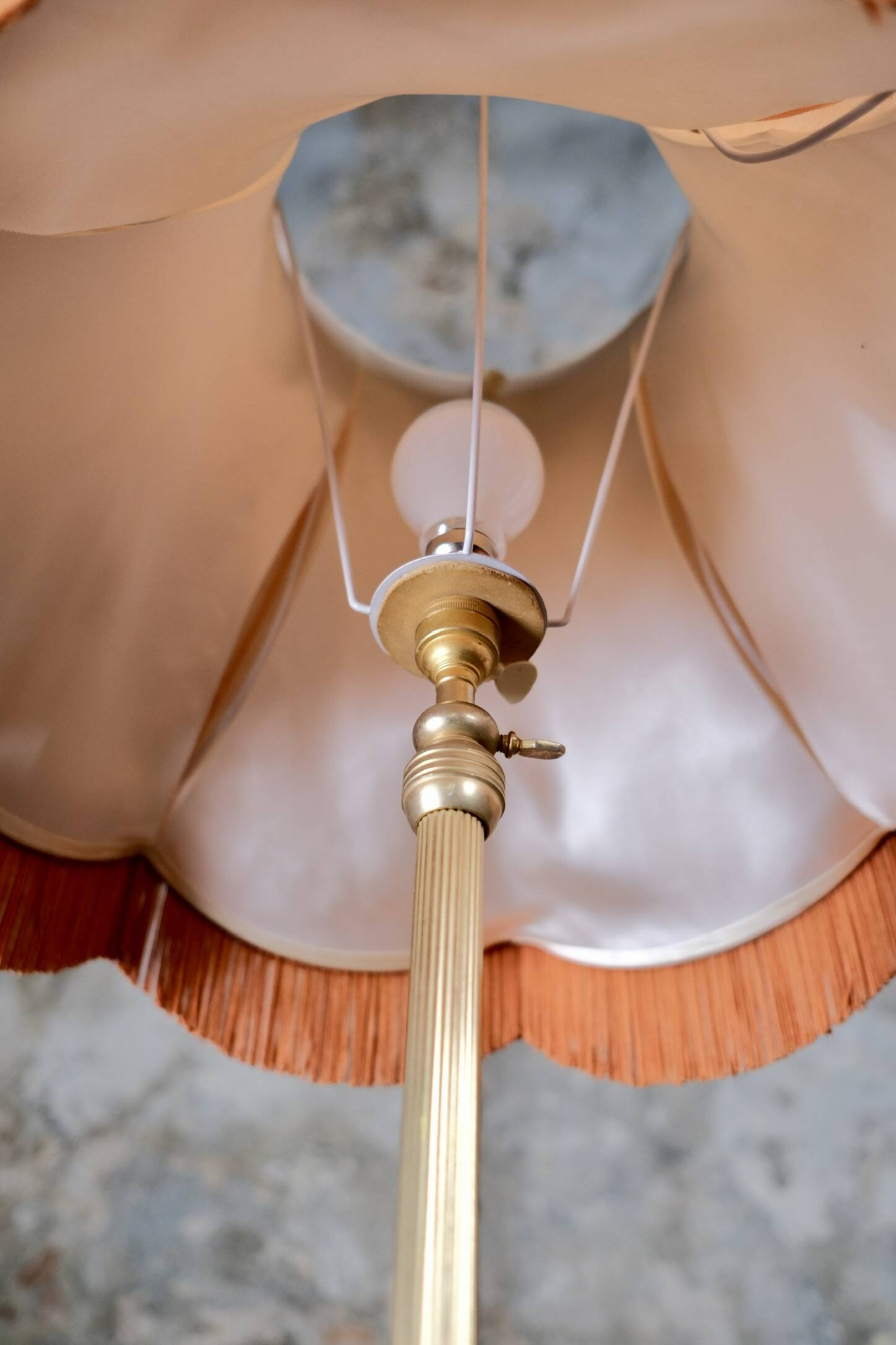 French brass floor lamp with fringes, mid-20th century