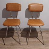 Pair of vintage faux leather and chrome chairs