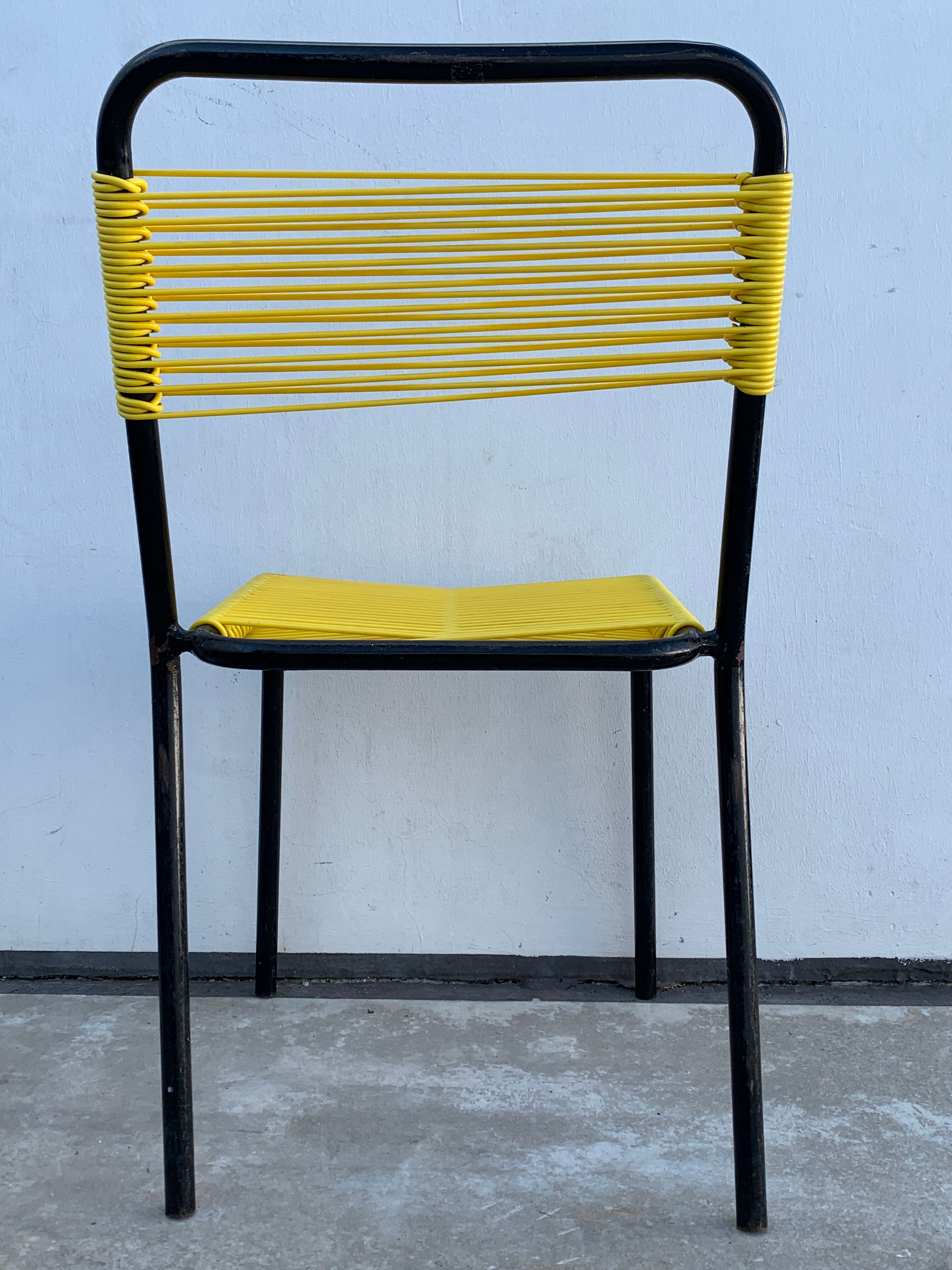 4 yellow scoubidou chairs, 1950