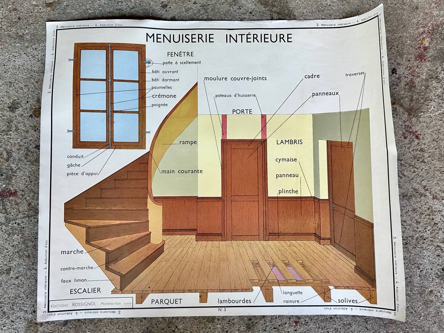 Vintage school educational poster card 1950s/60s - Interior carpentry