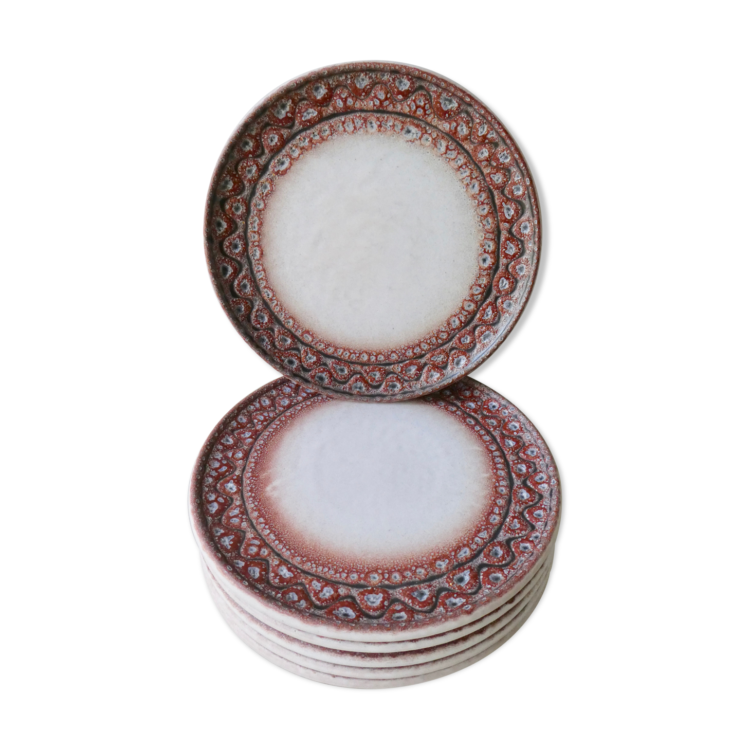 6 large flat ceramic plates by Jean Austruy