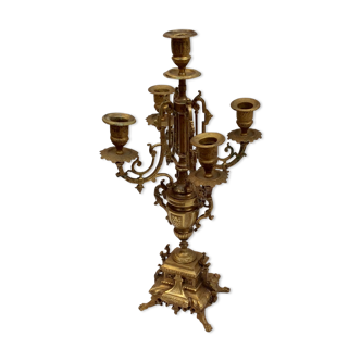 Ancient bronze candelabra 5 branches on a pedestal resting lion legs H-45cm- P-24cm