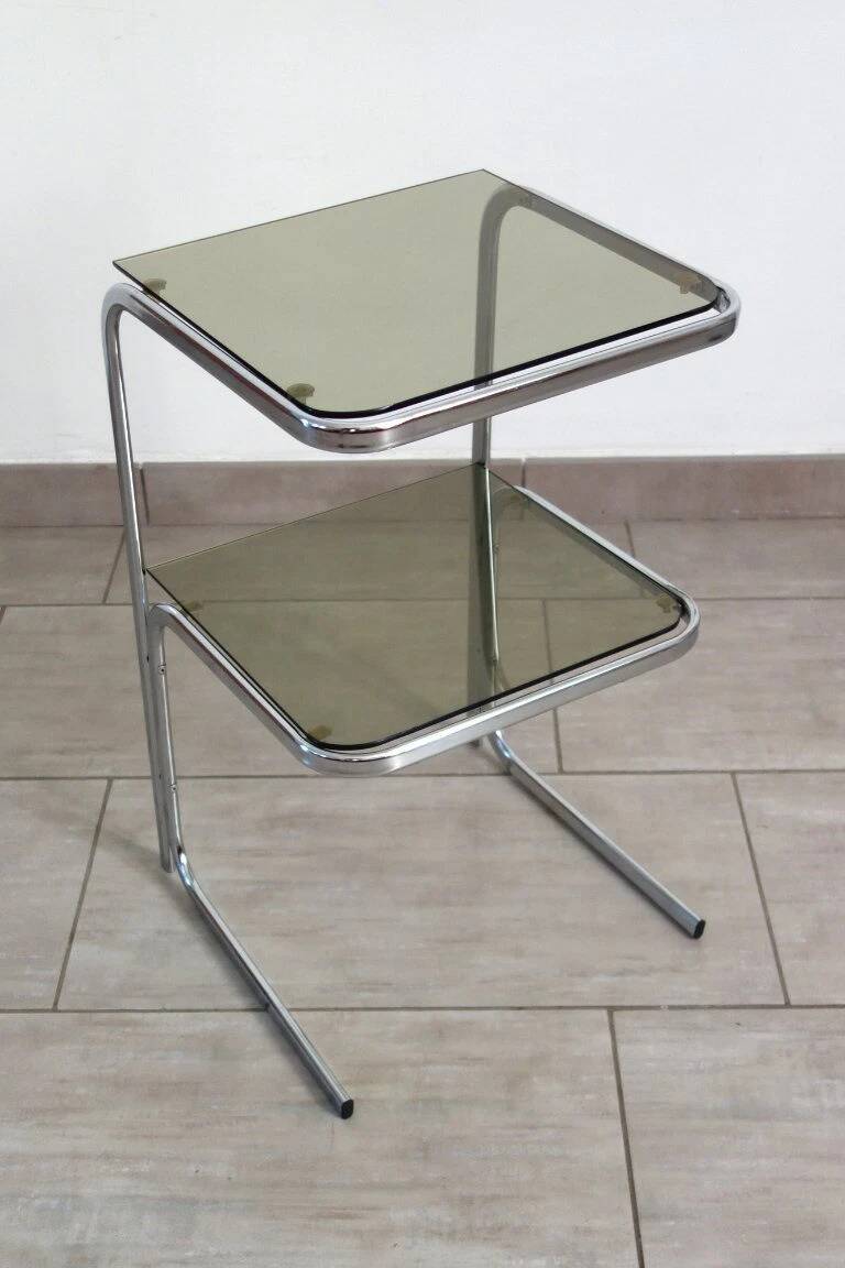 70s chrome and smoked glass side table