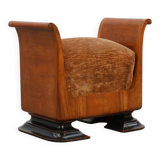 Art Deco Walnut Stool with Original velvet Upholstery, Italy ca. 1920