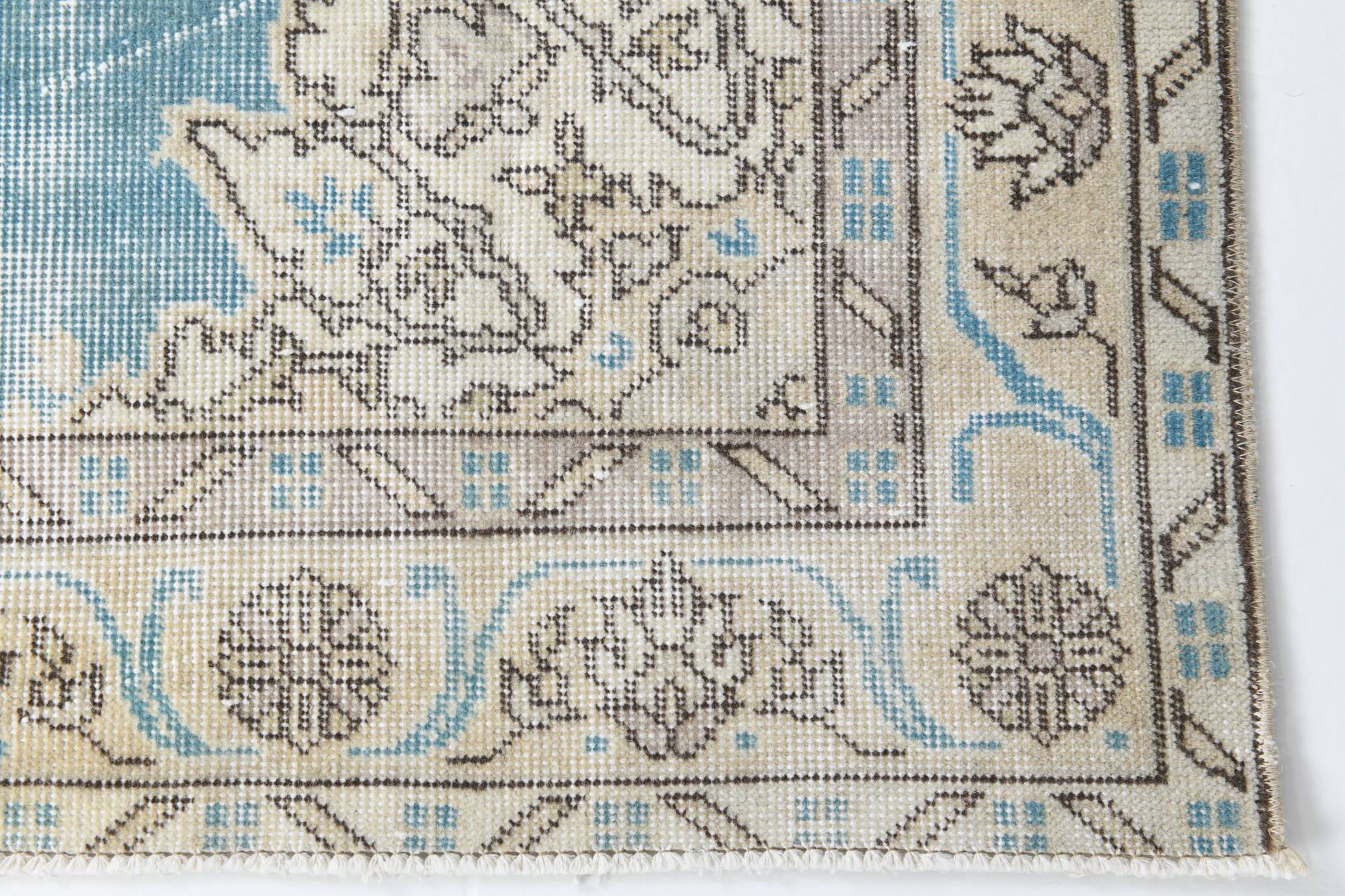 4x6 Sky Blue Orienta Classic Pattern Vintage Rug, 113x201Cm