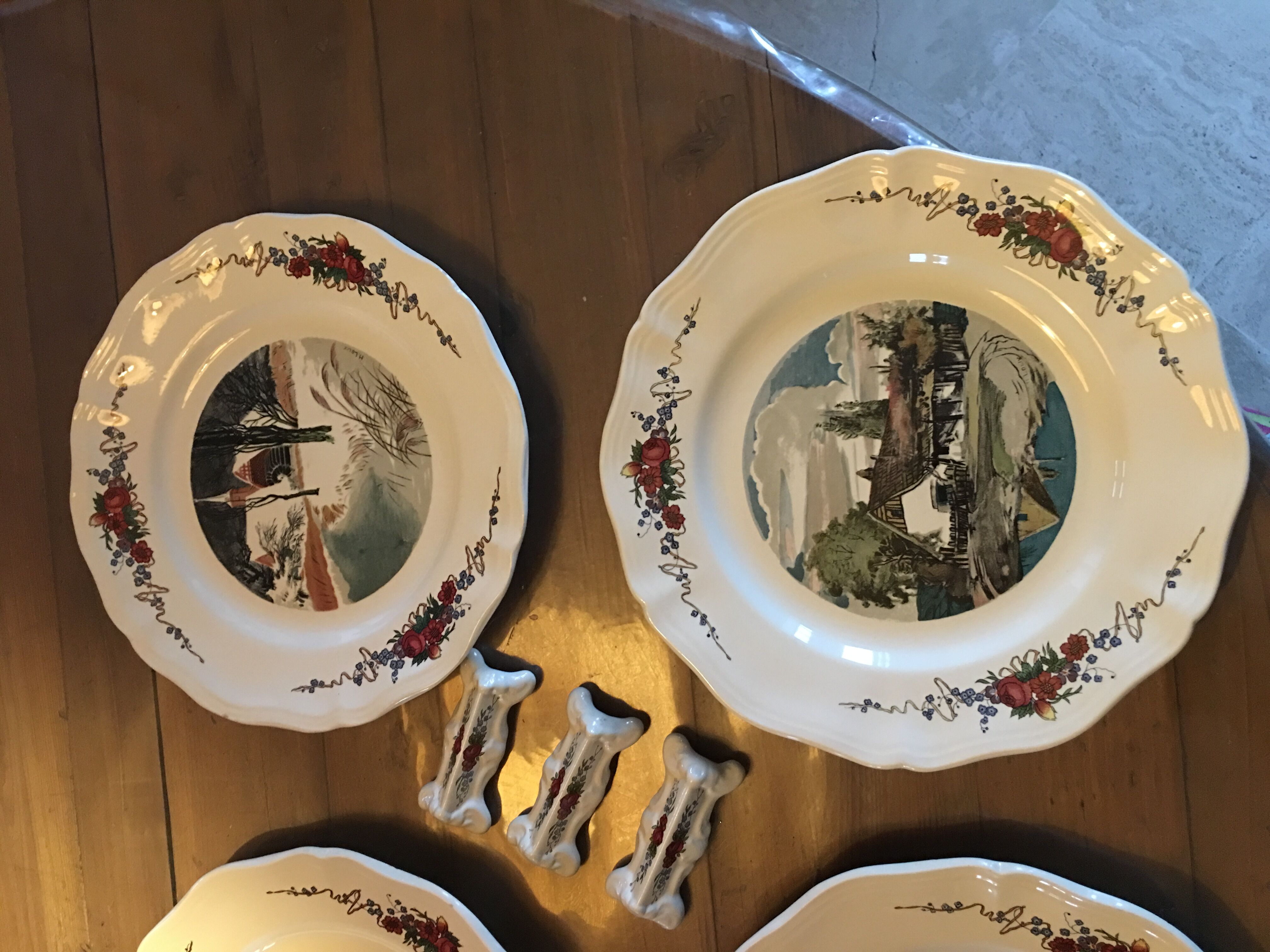 Ensemble de 6 assiettes plates & 6 portes couteaux Obernai