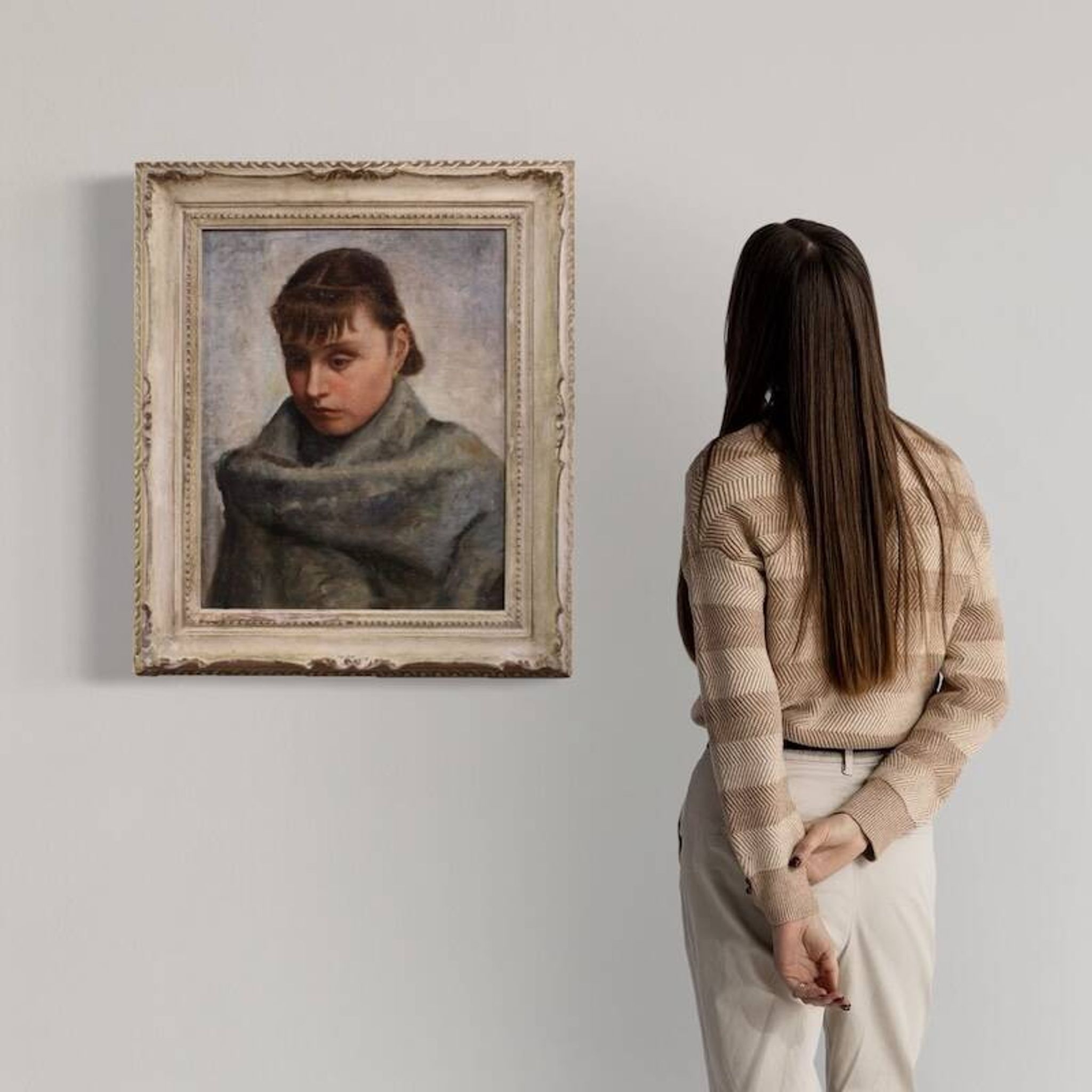Italian painting portrait of a woman in Impressionist style
