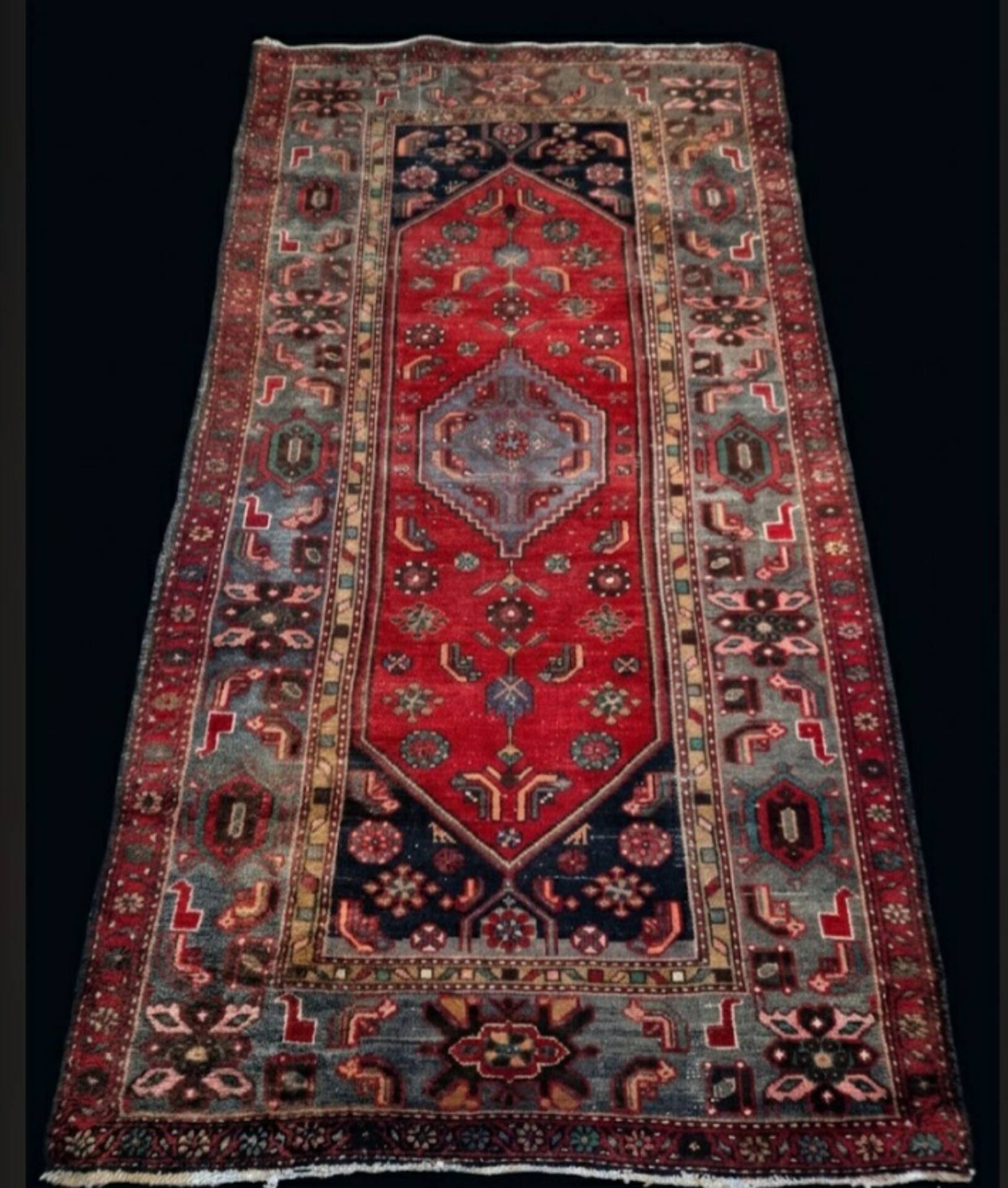 Persian Carpet 235 x 130 cm Hamadan Hand-Knotted Wool c1960