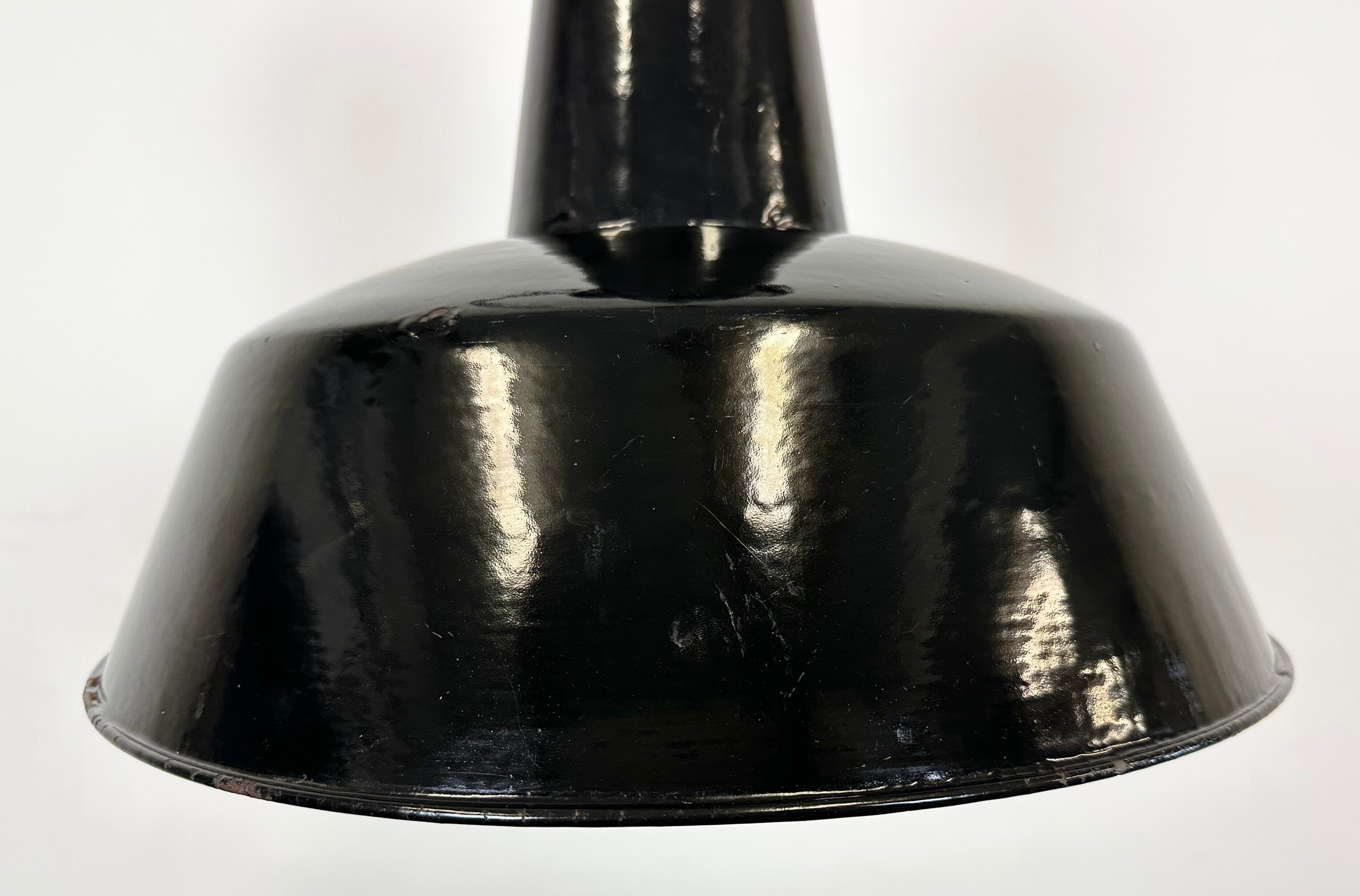 Industrial Black Enamel Factory Lamp with Cast Iron Top, 1950s