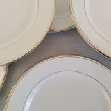 Old Earthenware Dinner Plates Hamage and Moulin des Loups White and Vintage Golden Fillet