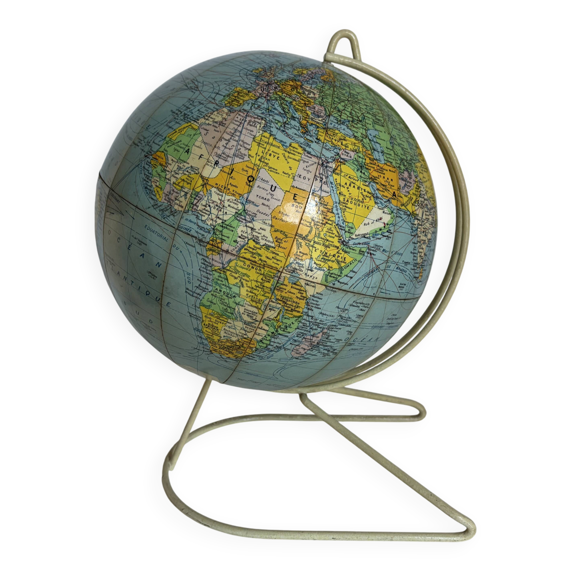 Vintage 1960 terrestrial globe by Girard Barrère in cream - 35 cm