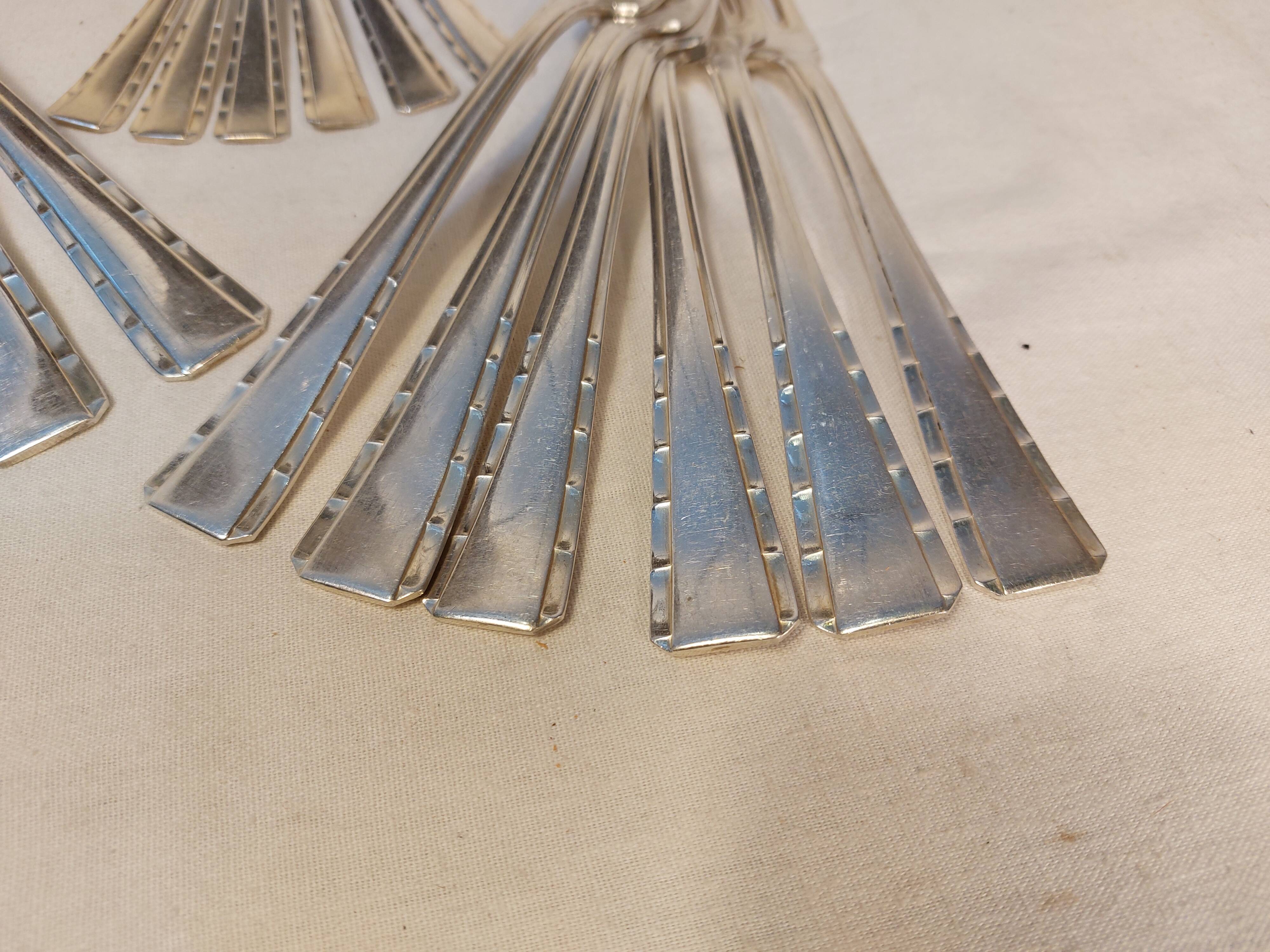 Silver metal cutlery series 18 pieces ERCUIS Art Deco motifs