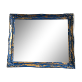 Miroir ancien style Louis Philippe patiné bleu et doré 58x48cm