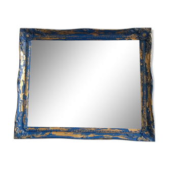 Antique mirror Louis Philippe style blue and gold patinated 58x48cm