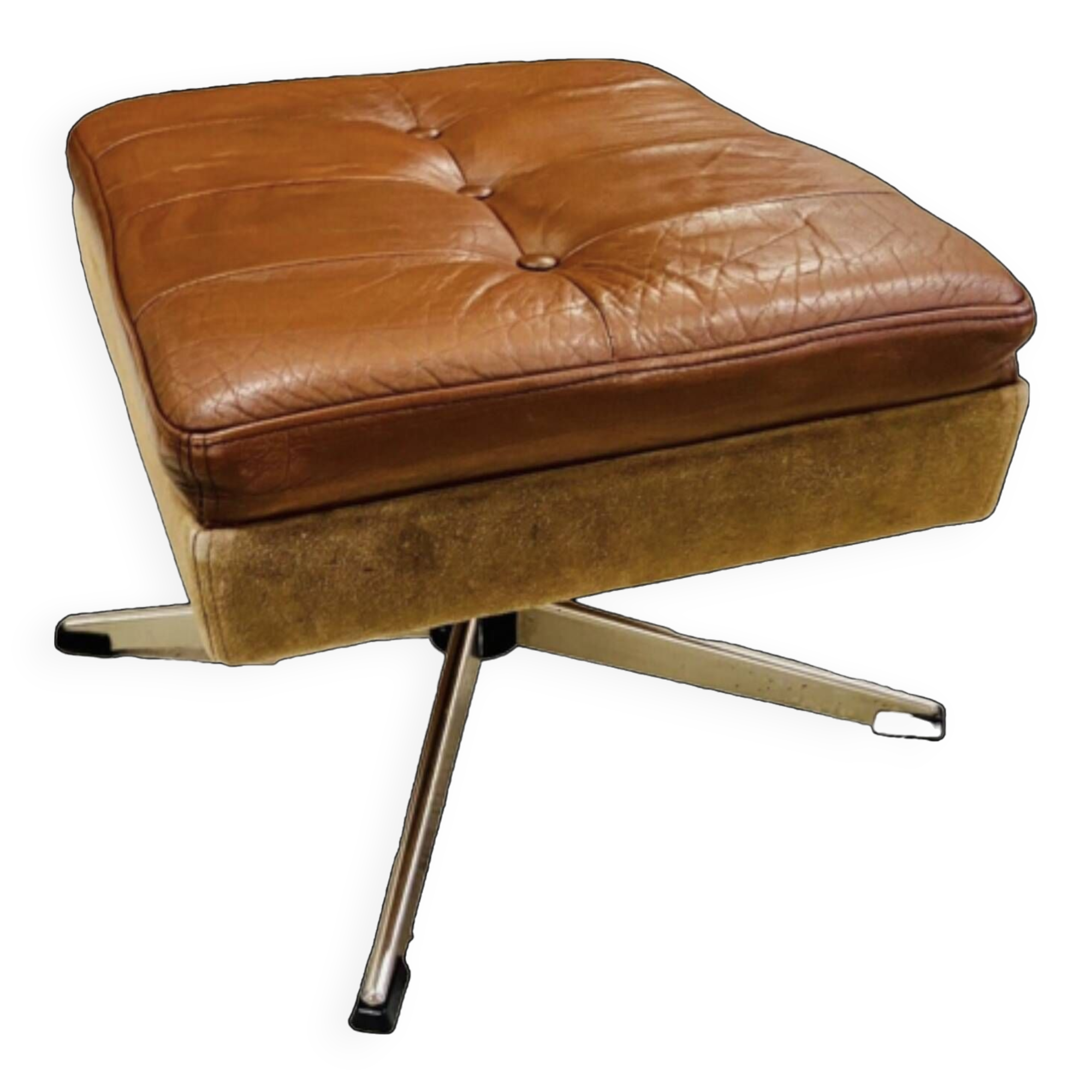 Vintage Danish Mid Century Skipper Footstool Ottoman In Cognac Leather