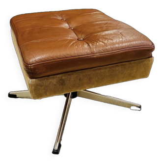 Vintage Danish Mid Century Skipper Footstool Ottoman In Cognac Leather