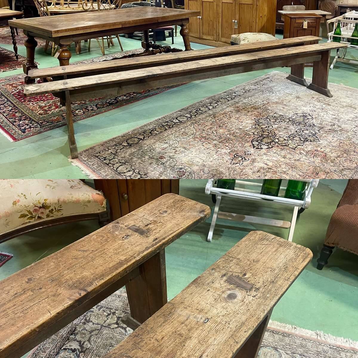 Pair of late 19th century farmhouse table benches in fir