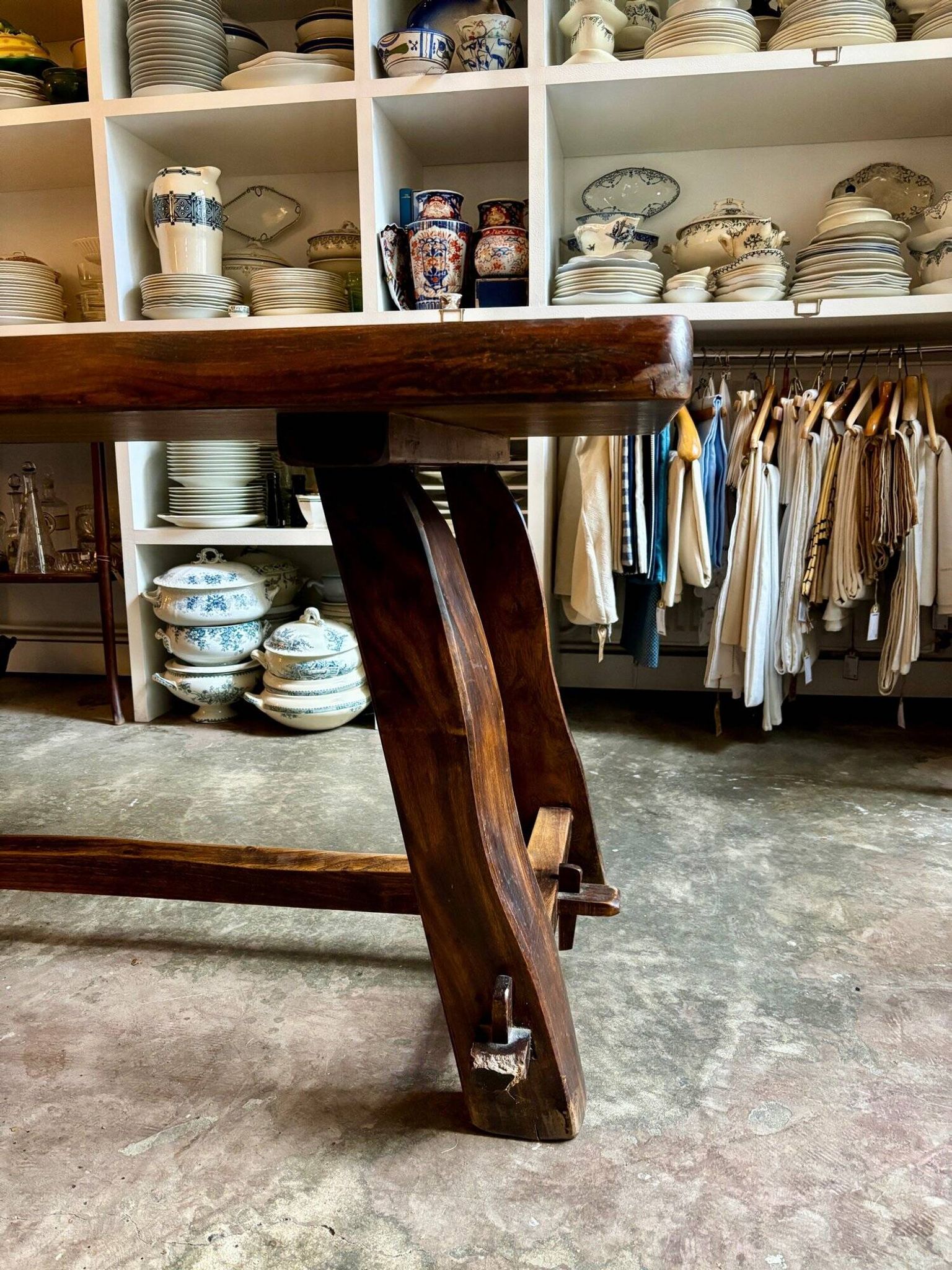 Aranjou dark wood dining table and 2 benches from the 70s/80s ☐ 200 x 89 cm