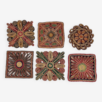 Set of 70s woven raffia trivets